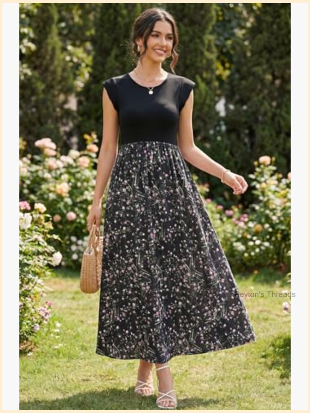 Maternity Maxi Dress with Pockets Ruffle Sleeve Casual Flowy - Picture 4 of 6